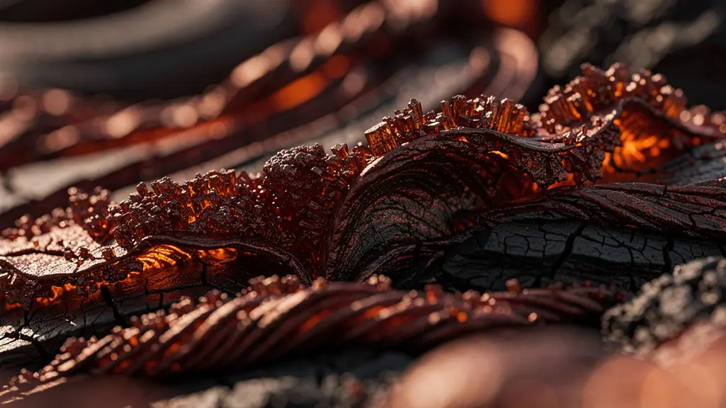 Coupe transversale d'une coulée de lave montrant la formation progressive de la croûte solidifiée