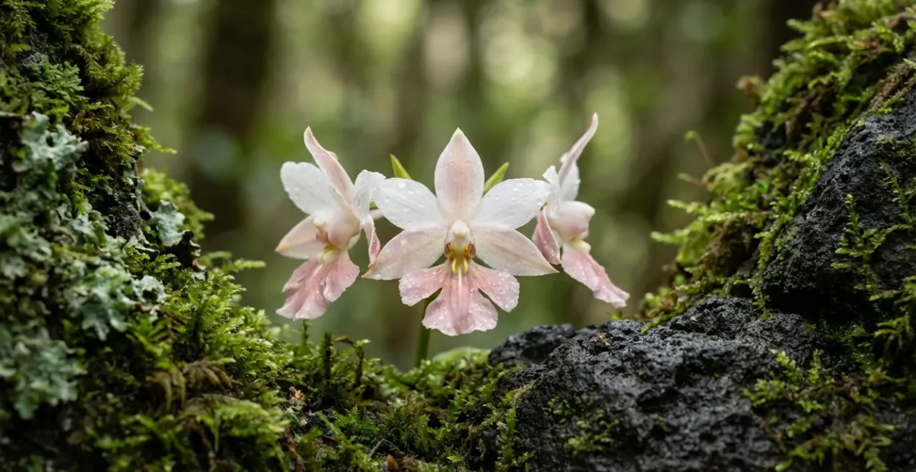 Macro photographie d'orchidées endémiques protégées dans leur habitat naturel sur les sentiers de la Roche Écrite