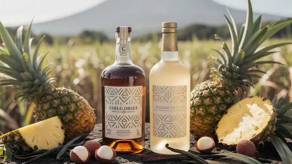 Comparaison entre rhum Charrette et rhum agricole avec des fruits tropicaux en macération à La Réunion