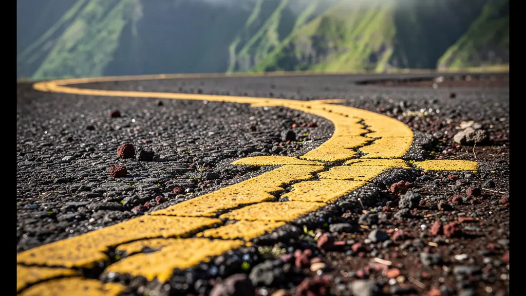 Route serpentant à travers les montagnes verdoyantes de Cilaos avec virages en épingle