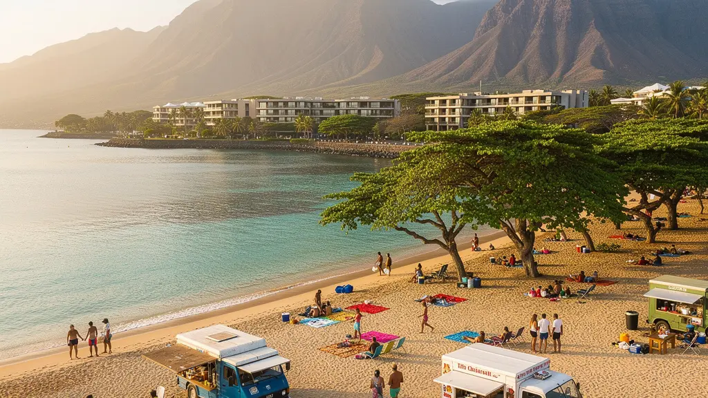 Vue aérienne du lagon de Saint-Gilles à La Réunion avec plage de sable et montagnes verdoyantes