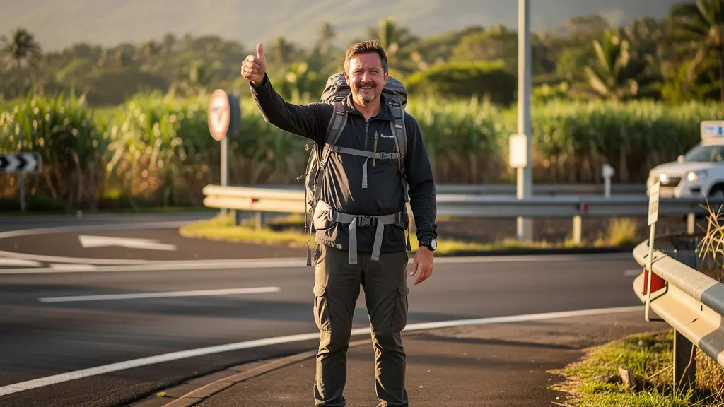 Aire de covoiturage aménagée à la sortie d'un rond-point sur la route des Tamarins